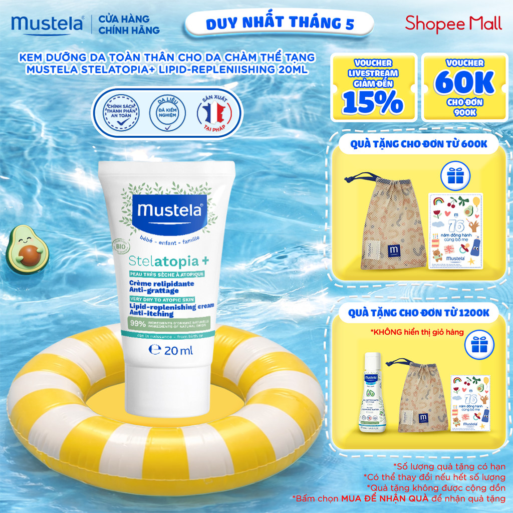 Kem dưỡng da toàn thân cho da chàm thể tạng Mustela STELATOPIA+ LIPID-REPLENIISHING 20ML