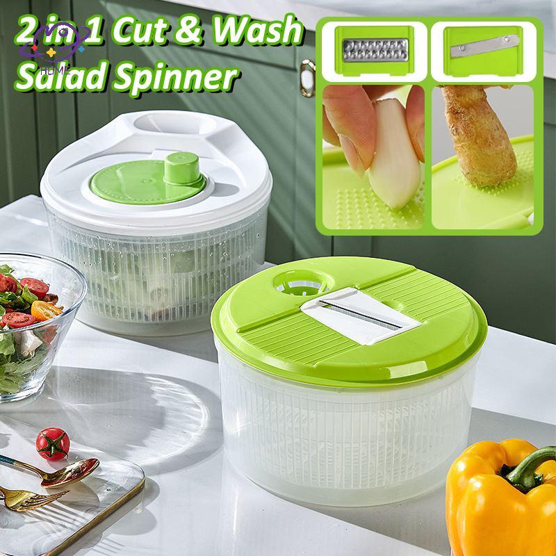 {maysuper} Máy sấy salad gia dụng cắt và giặt 2 trong 1 Salad Spinner Máy khử nước rau Giỏ thấm đa c