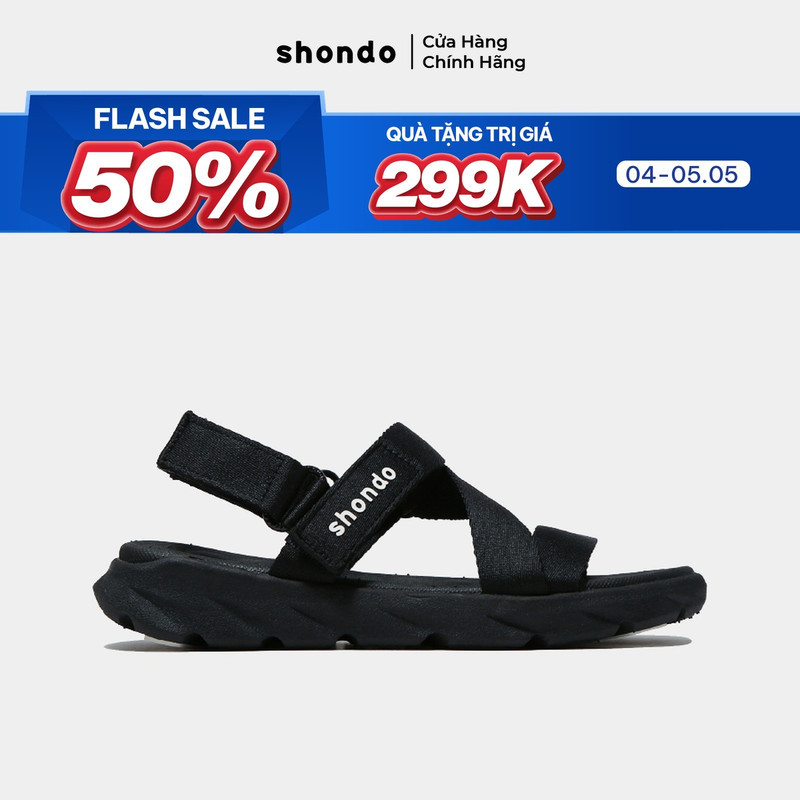 Giày Sandals Nam Nữ Unisex Êm Chân Shondo F6 Sport Đen Full F6S301