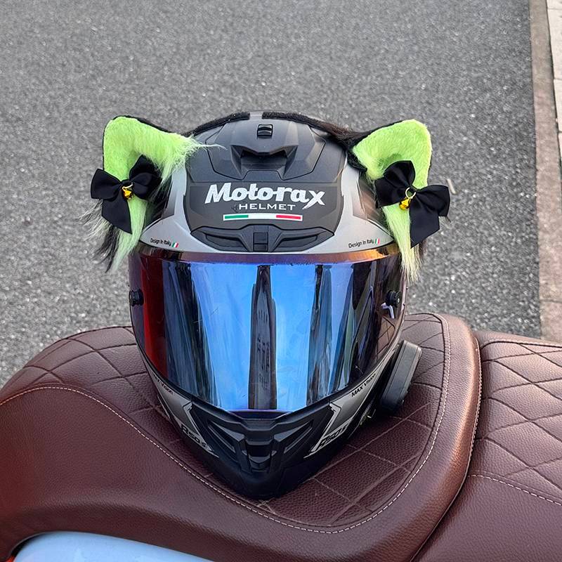 Full Face Helmet Helmet Headgear Decoration Green Cat Ear Bow Accessories Spring Dream Schoolmate He