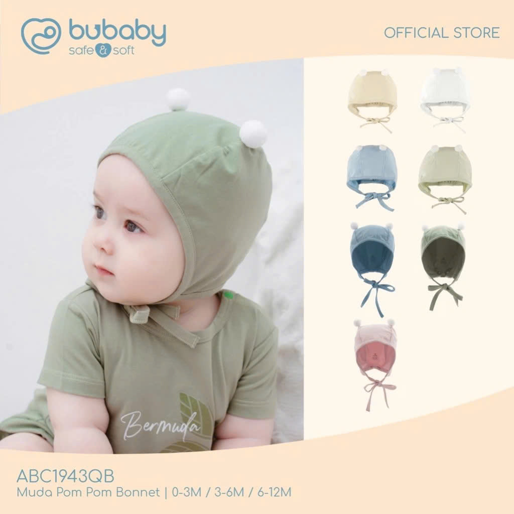 BU Baby (0-12M) Mũ Buộc dây Quả bông ABC1943QB Muda cho bé trai, bé gái  sơ sinh - Bamco  - Mũ bu ba