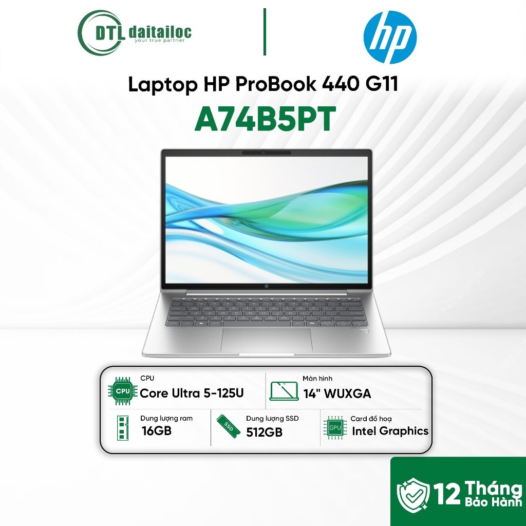 Laptop HP ProBook 440 G11 A74B5PT Core Ultra 5-125U 16GB 512GB SSD 14" WUXGA Win 11 Bạc | Chính hãng