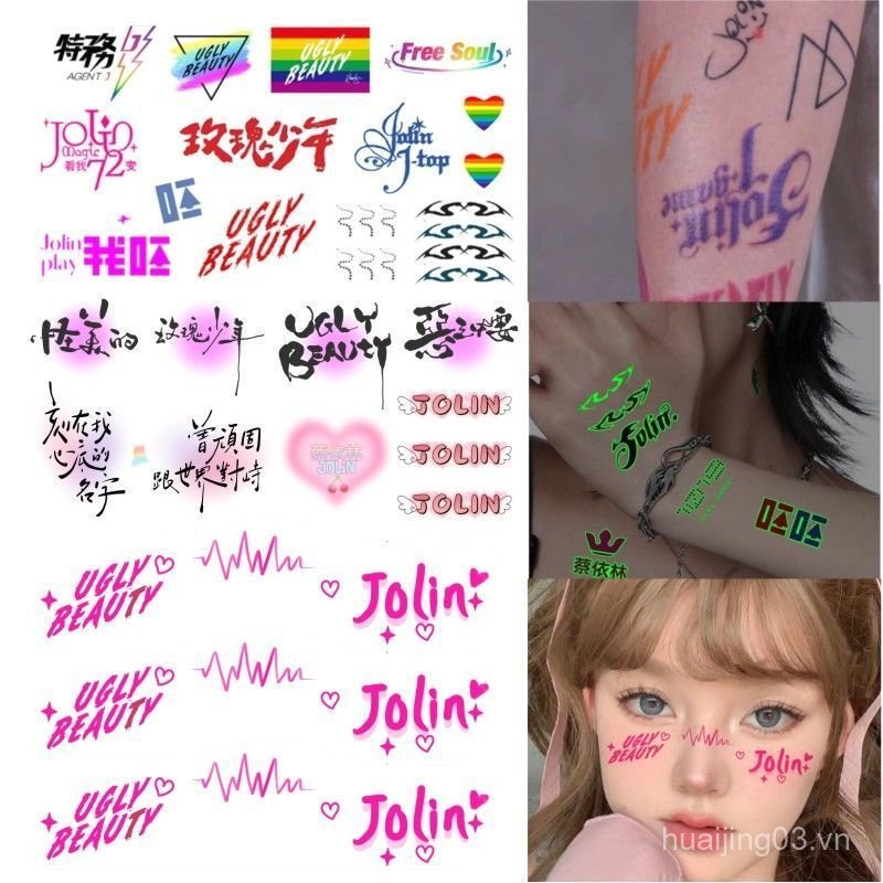 Jolin Tsai Hình Xăm Dán uglybeauty Tour Hỗ Trợ Trang Điểm Mặt Dán Jolin Dạ Quang Dán NGGG