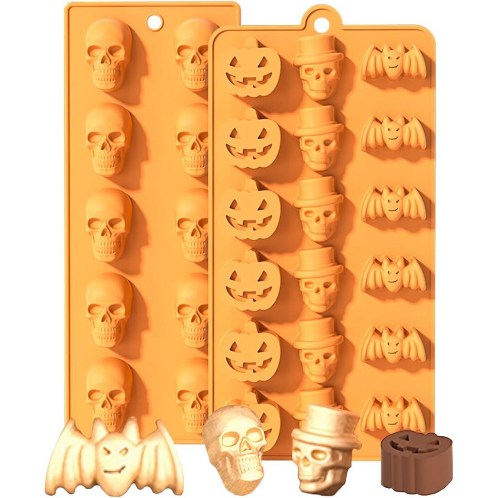 2 Chiếc Halloween Khuôn Silicon, Halloween Bí Ngô Bát Đầu Lâu Hình Khuôn Socola Cho DIY Halloween Cu