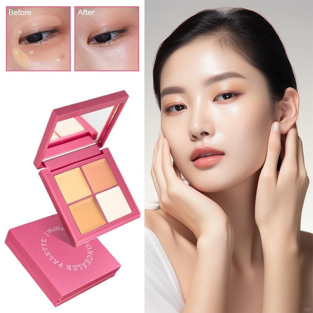 Tấm che khuyết điểm Iwawa Highlight Contour Độ che phủ cao Nhẹ 4 màu Vỏ che khuyết điểm F5p3
