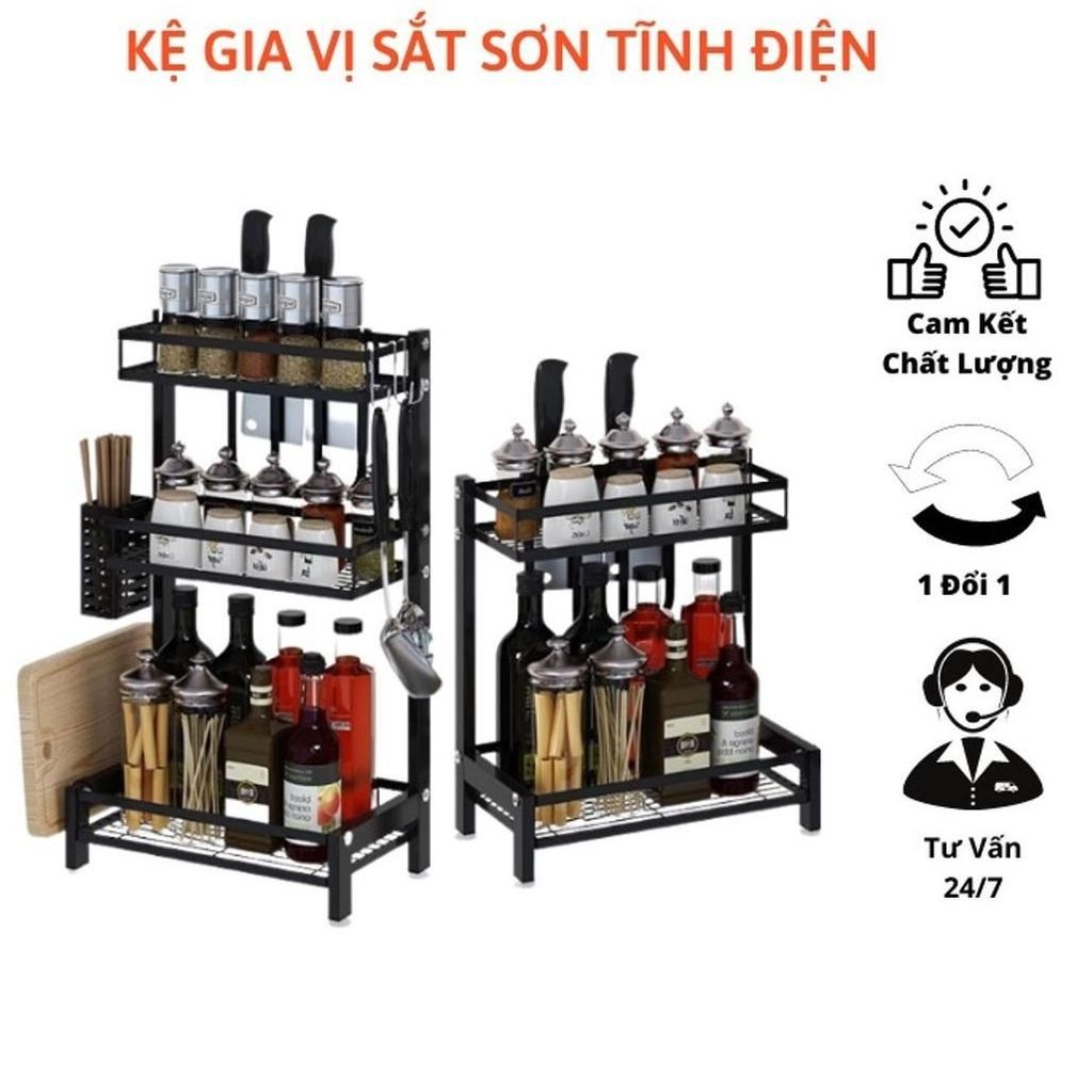 KỆ GIA VỊ ❤️MIỄN PHÍ SHIP❤️ Giá đựnġ Đồ Nhà Bếp Đa Năng Sơn Đen Tĩnh Điện Kitchen