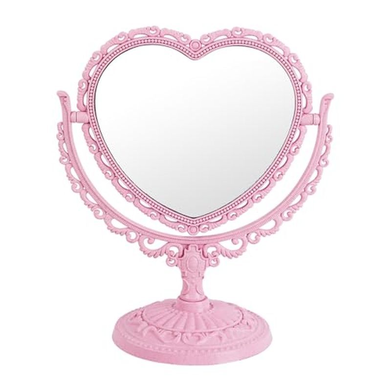 XPXKJ 7 Inch Vintage Heart Mirror - Elegant Desk Makeup Mirror with Double Sided 360 Degree Rotation