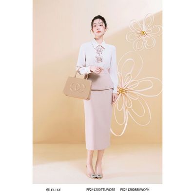 Jupe bút chì hồng nude peplum thiết kế Elise FS2412008BKWOPK
