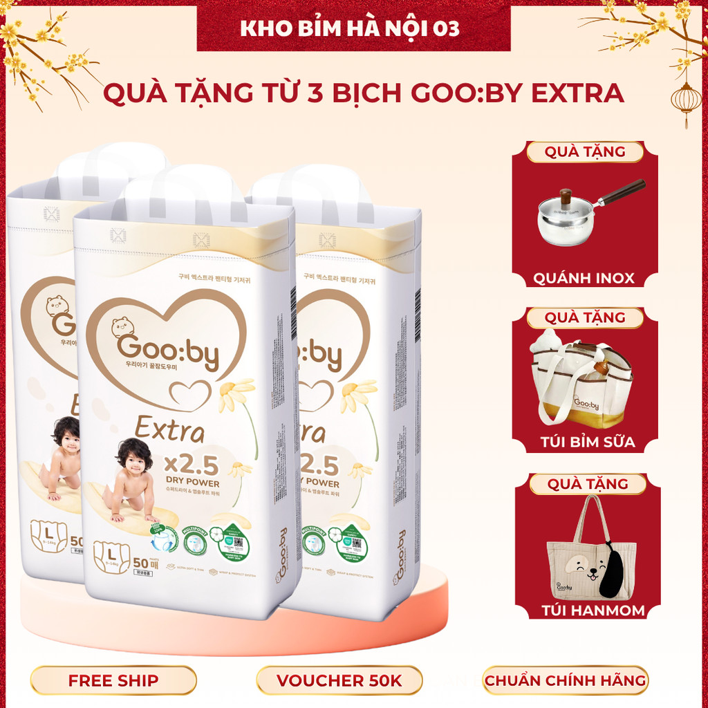 (KÈM QUÀ)Combo 3 bịch Tã/Bỉm Gooby Extra, Gooby Premium Chính hãng, bỉm ngày, bỉm đêm - KHOBIMHANOI0