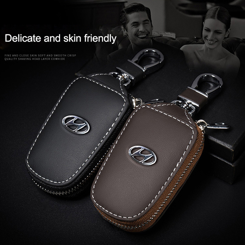 Da PU Logo Kim Loại Xe Ô Tô Từ Xa Chìa Khóa Vỏ Móc Khóa Bảo Vệ Túi Dành Cho Xe Hyundai i30 ix35 ix25