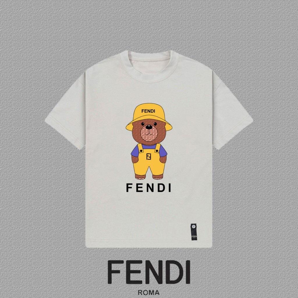 Fendi - Áo Thun Nam Nữ Cặp Đôi, Thiết Kế Thời Trang Ren Cổ Áo