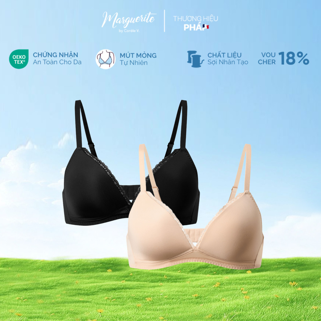 COMBO 2 Áo lót nữ mút mỏng không gọng Cup tam giác viền ren, thun lạnh mịn mát, chuẩn OEKO-TEX | COR