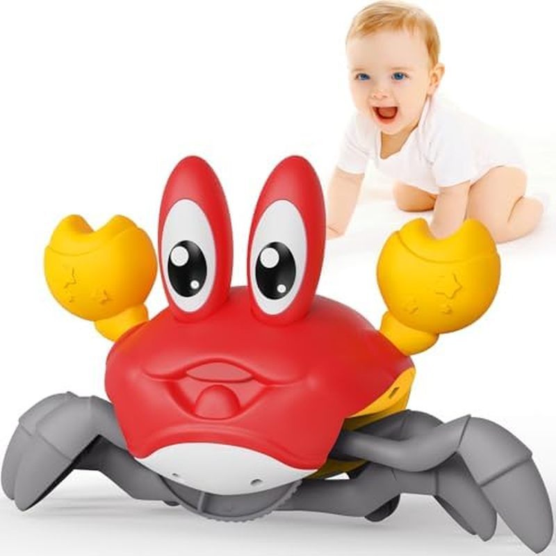 Crab Baby Toy, Infant Tummy Time Toys for 3-6 Year olds with Music and LED Light, Sensory Toys for B