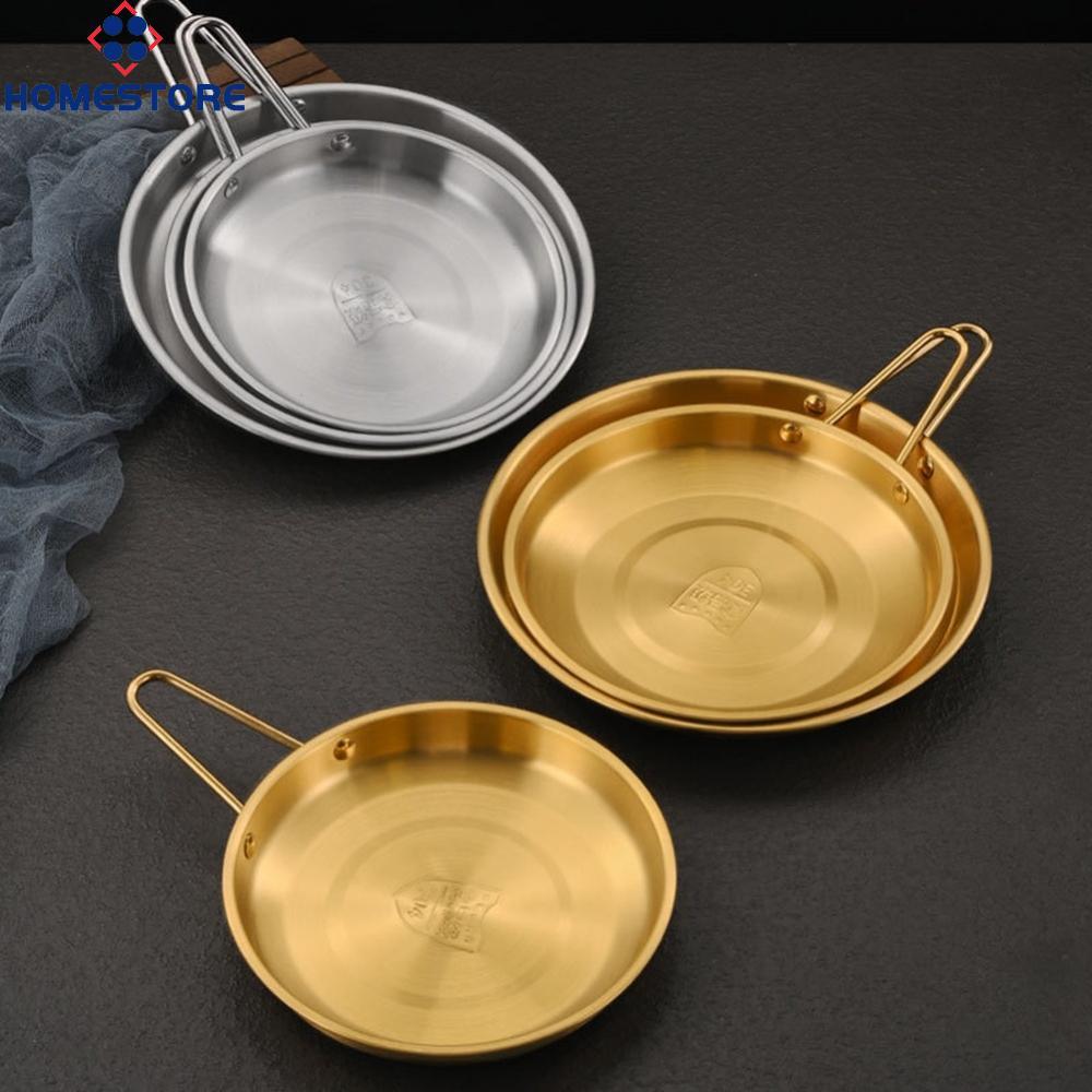 [Homestore]304 Stainless Steel Handle Plates for Korean BBQ Steak Chips Snacks Restaurant
