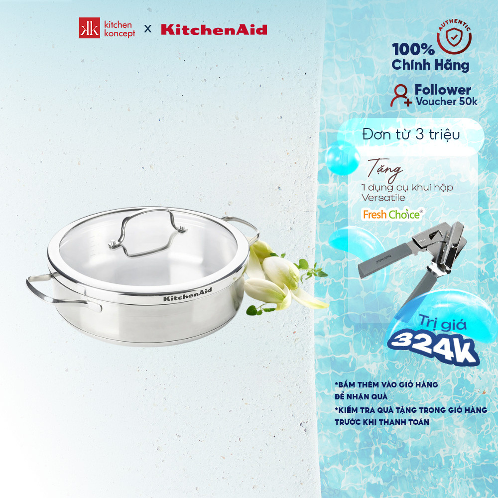 Nồi lẩu inox bếp từ Kitchenaid 26cm có nắp có thể kết hợp kèm xửng hấp
