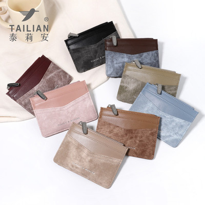 Đơn Giản Phong Cách Ngắn Mini Slim Ví Nữ Nhiều Hộp Đựng Thẻ Dây Kéo Tiện Lợi Ví Đựng Tiền Xu