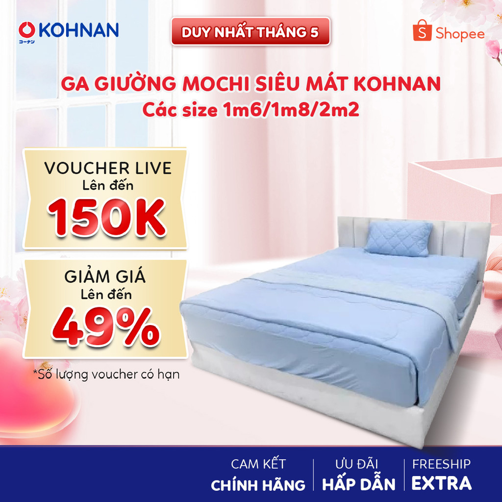 Ga giường mochi siêu mát lạnh KOHNAN bọc đệm dày, size Q/K/WK, nhiều màu sắc