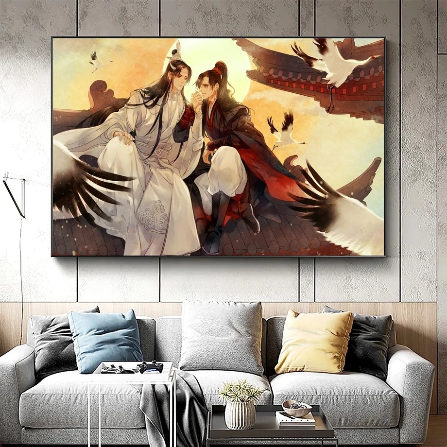 Tranh in canvas anime Mo Dao Zu Shi Ngụy Vô Tiện / Lam Vong Cơ, khung gỗ hoặc khung nhôm đen, tranh 