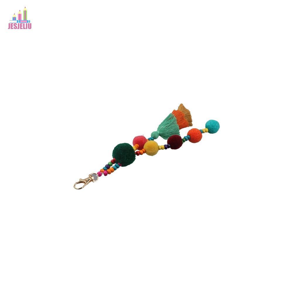 JESJELIU Boho Style Hair Ball Tua Rua Móc khóa, Móc khóa phong cách Boho đầy màu sắc phong cách Boho