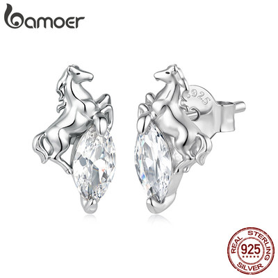 Bông tai bạc Bamoer 925 Bông tai trang sức ngựa Quà tặng cho nữ