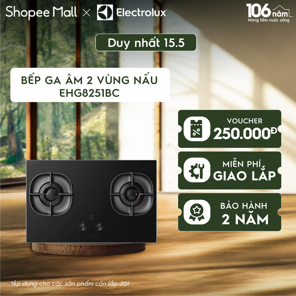 Chỉ giao miền Bắc - Free giao lắp - Bếp ga âm 80cm Electrolux UltimateTaste 700 với 2 vùng nấu -EHG8