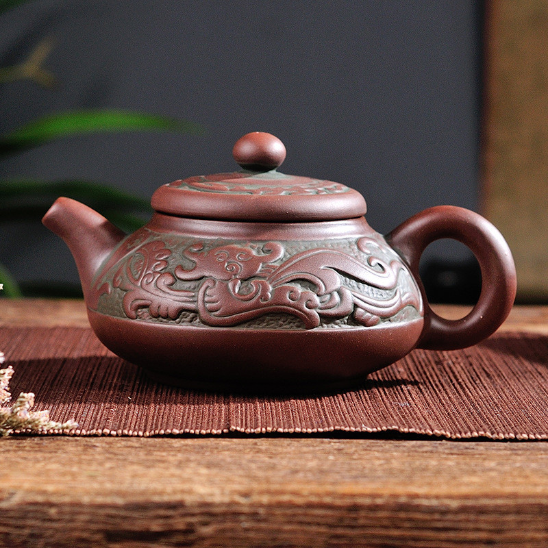 [Ấm trà có sẵn] Yixing Retro Bronze Ware Purple Clay Teapot Dung tích lớn Zhuni Teacup Kung Fu Flowe