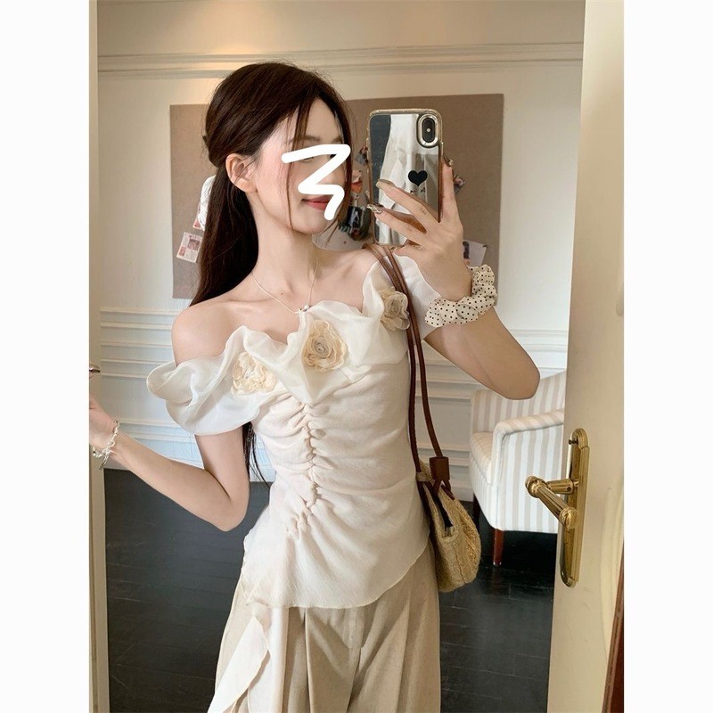 Áo Thun Một Vai Thiết Kế Mùa Hè, Phong Cách Slim-Fit Ribbon