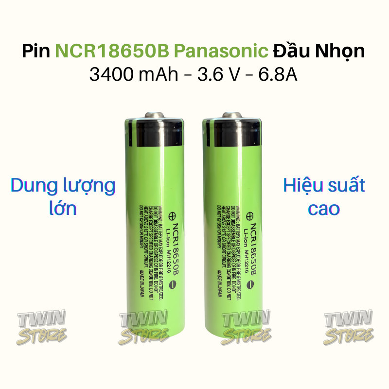NCR18650B Panasonic Dung Lượng Cao 3400mAh Đầu Nhọn - Made in Japan