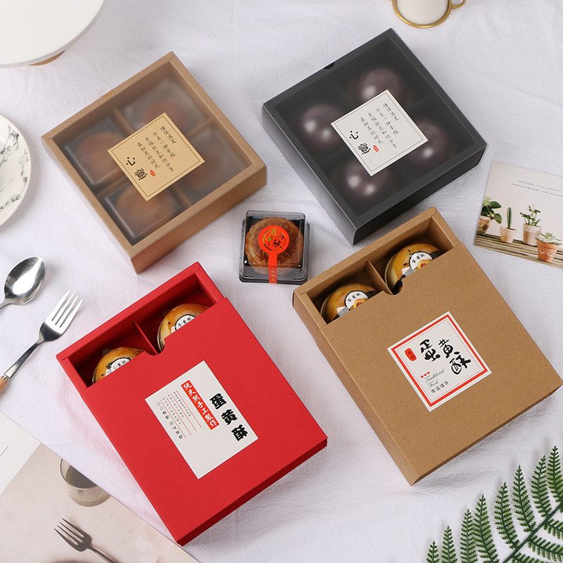 Đơn Giản 4 80g Da Tuyết Bánh Trung Thu Hộp Đóng Gói Màu Trơn Mờ Trong Suốt Lòng Đỏ Trứng Hộp Bánh Ng