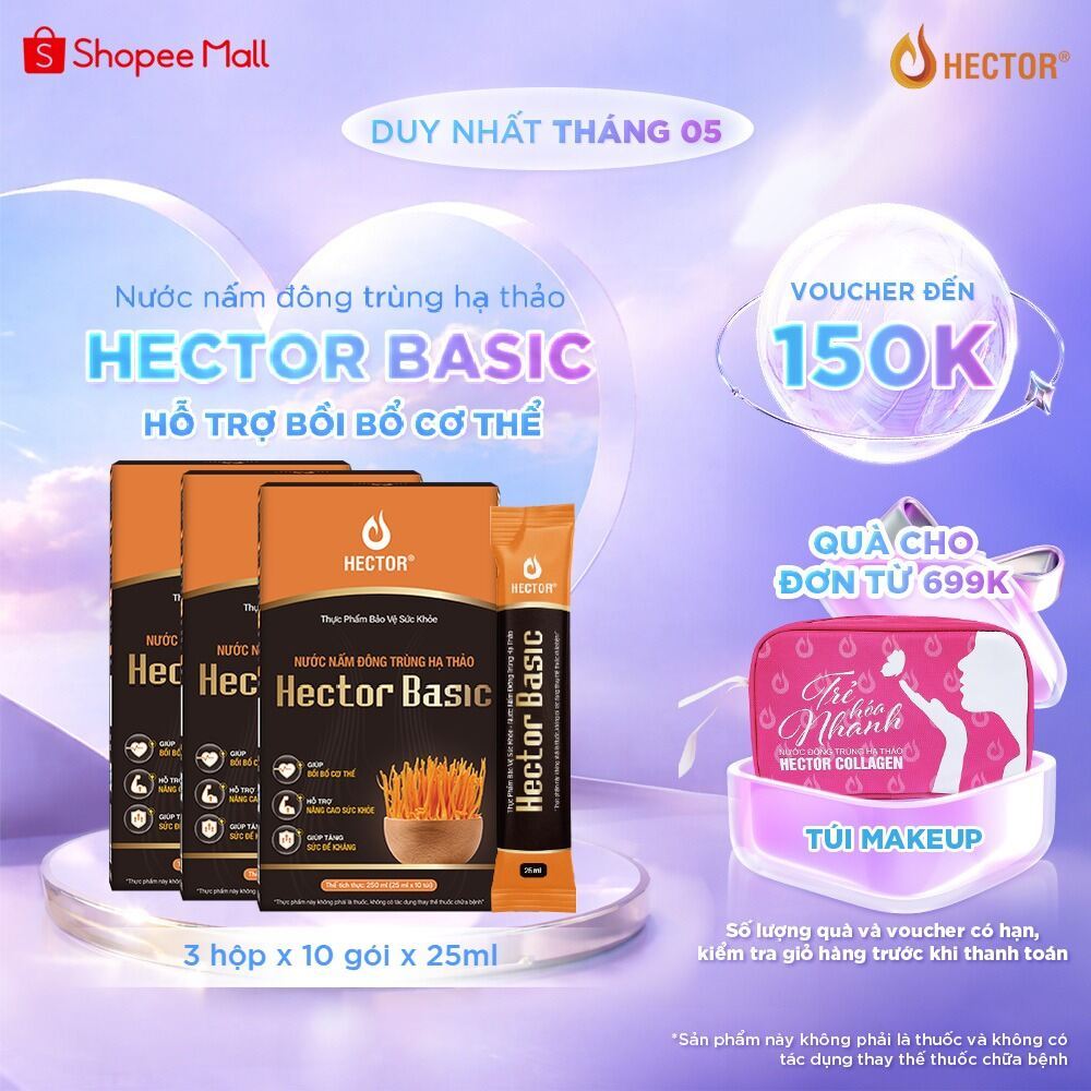Nước nấm Đông trùng hạ thảo Hector Basic hỗ trợ bồi bổ sức khỏe hằng ngày (1 hộp x 10 gói x 25ml)
