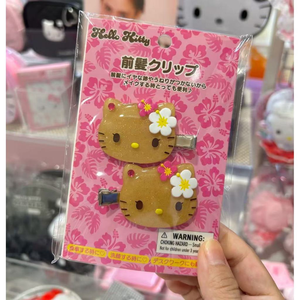 Sanrio mùa hè Hawaii Đen Da Kitty Kẹp Tóc Cô Gái Ngọt Ngào Dễ Thương kt Mèo Hello Kitty Kẹp Tóc