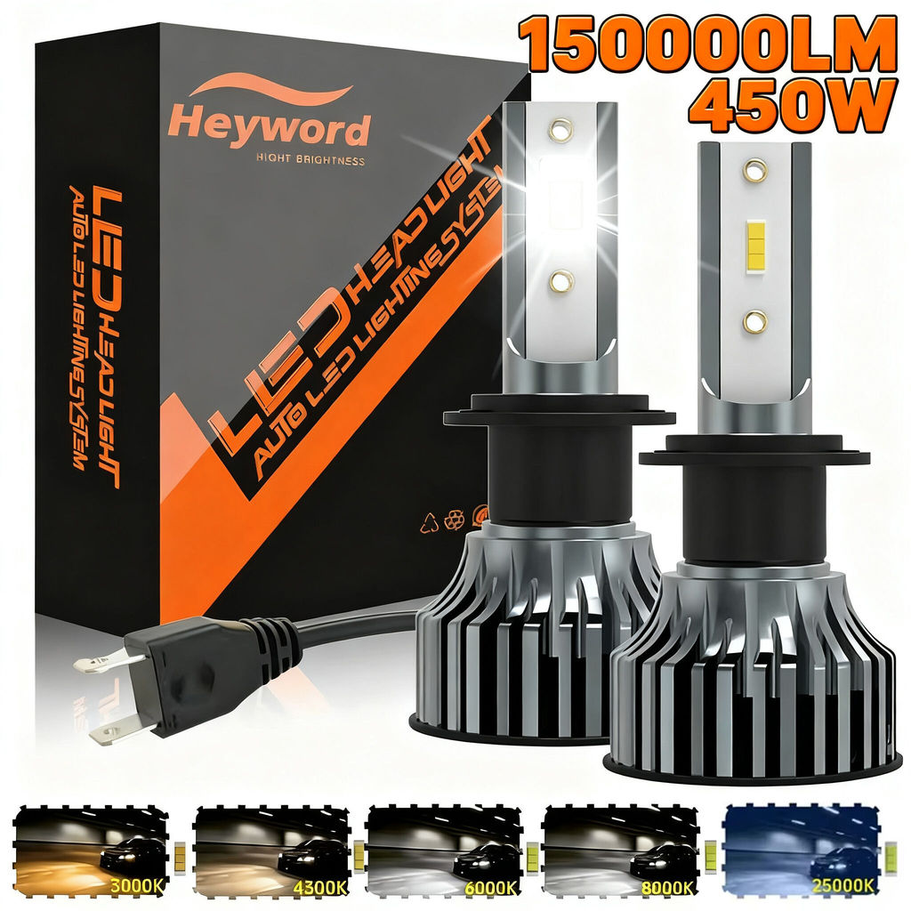 Heyword 150000Lm 450W 1860 CSP chip 3000k / 4300k / 6000k / 8000k Đèn pha LED ô tô h4 h7 h1 Đèn pha 