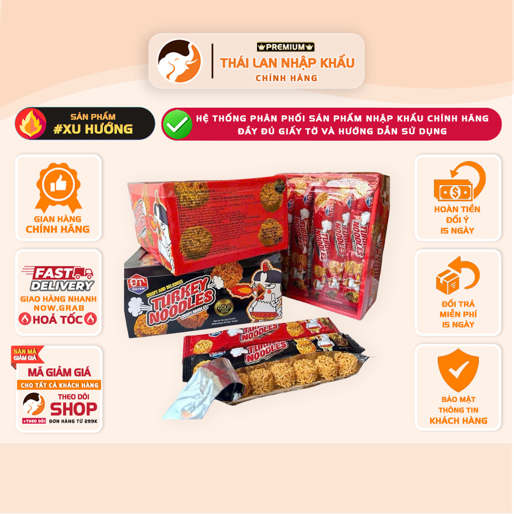 [HỘP 30 GÓI] Mì Tôm Ăn Sống Turkey Noodles Vị Gà Cay Thái Lan 20g - Hộp 30 Gói