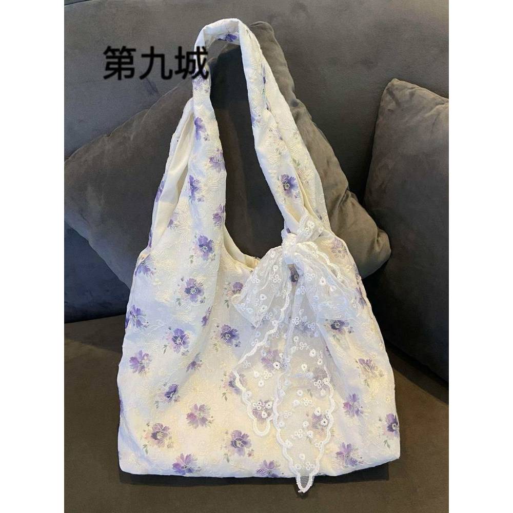 Korean Style Floral Canvas Bag New Large Capacity Bag Fresh Shoulder Bag Tote Commuter Vest Underarm