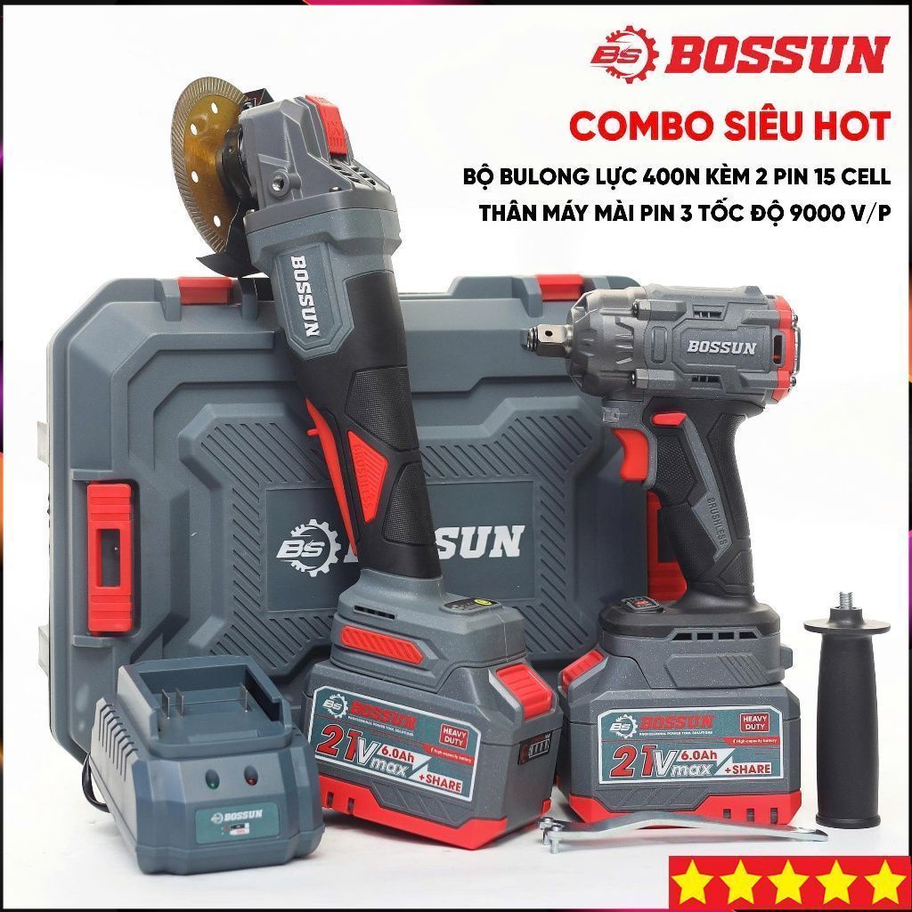 COMBO MÁY SIẾT BULONG + MÁY MÀI PIN BOSSUN  BOSSUN-BL+ M M21B-AG100PRO, KHÔNG CHỔI THAN,