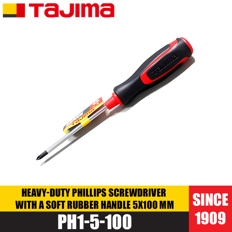 Tua vít Phillips hạng nặng Tajima PH2-6-150 / PH2-6-100 / PH1-5-150 / PH1-5-100 có tay cầm cao su mề