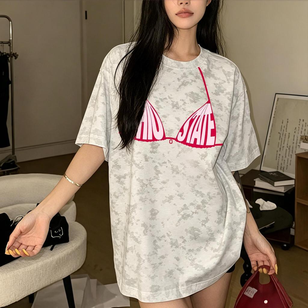 Áo sơ mi nữ ngoại cỡ thời trang My-t Vải Cotton siêu mềm t "OHIO STATE" Áo thun cổ tròn Hàn Quốc COD