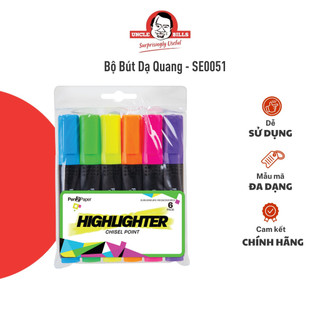 Bộ 6 bút dạ quang uncle bills bút highlight nhiều màu dùng đa dạng nhu cầu - se0051