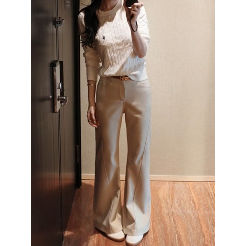 Quần Phong Cách Tiền Cũ Kaki Micro-Lap Quần Thường Ngày Plus Size Béo mm Nữ Ống Rộng Phù Hợp Với Quầ