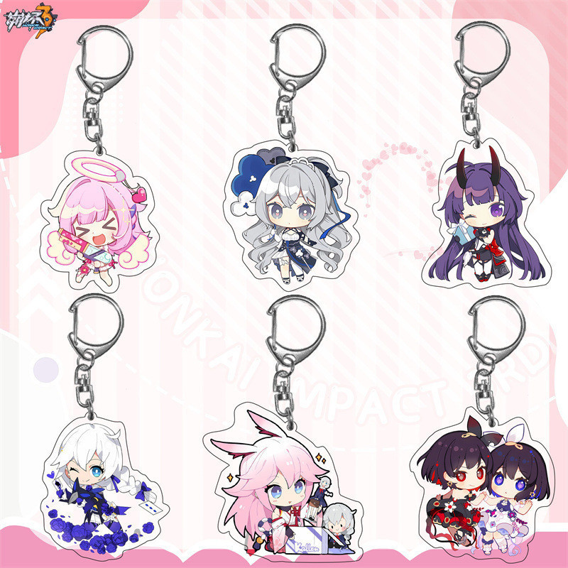 Móc Khoá, Standee, Tranh Kính Mô Honkai Impact 3 Anime FBronya Zaychik Elysia Raiden Trang Trí Bàn H