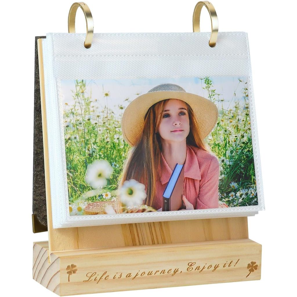 ZEEYUAN 60 Túi 4x6 Flip Album Ảnh Trên Chân Đế Bằng Gỗ 4x6 Khung Ảnh Để Bàn Album Ảnh