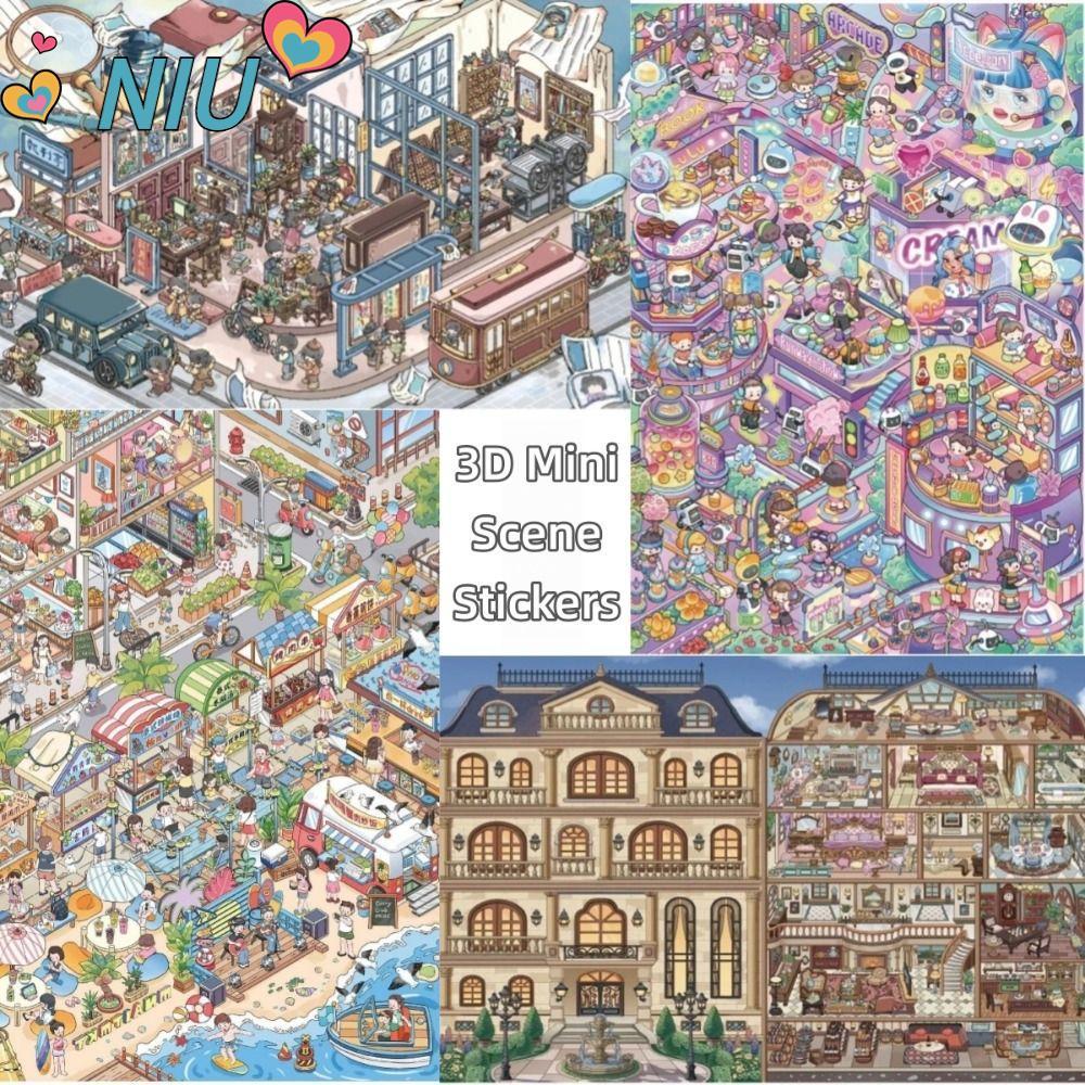 NIUYOUJS DIY Scene Sticker, PET Die-cut Miniature Sticker, The Way Home Street Scene Cyber ​​Bộ sưu 