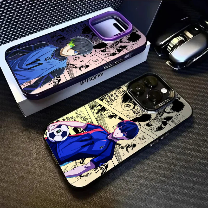 Anime Yoichi Isagi Ốp Lưng Điện Thoại iPhone 16 15 14 13 12 11 Pro Max Đen Tím Mờ Laser Kim Loại Aur
