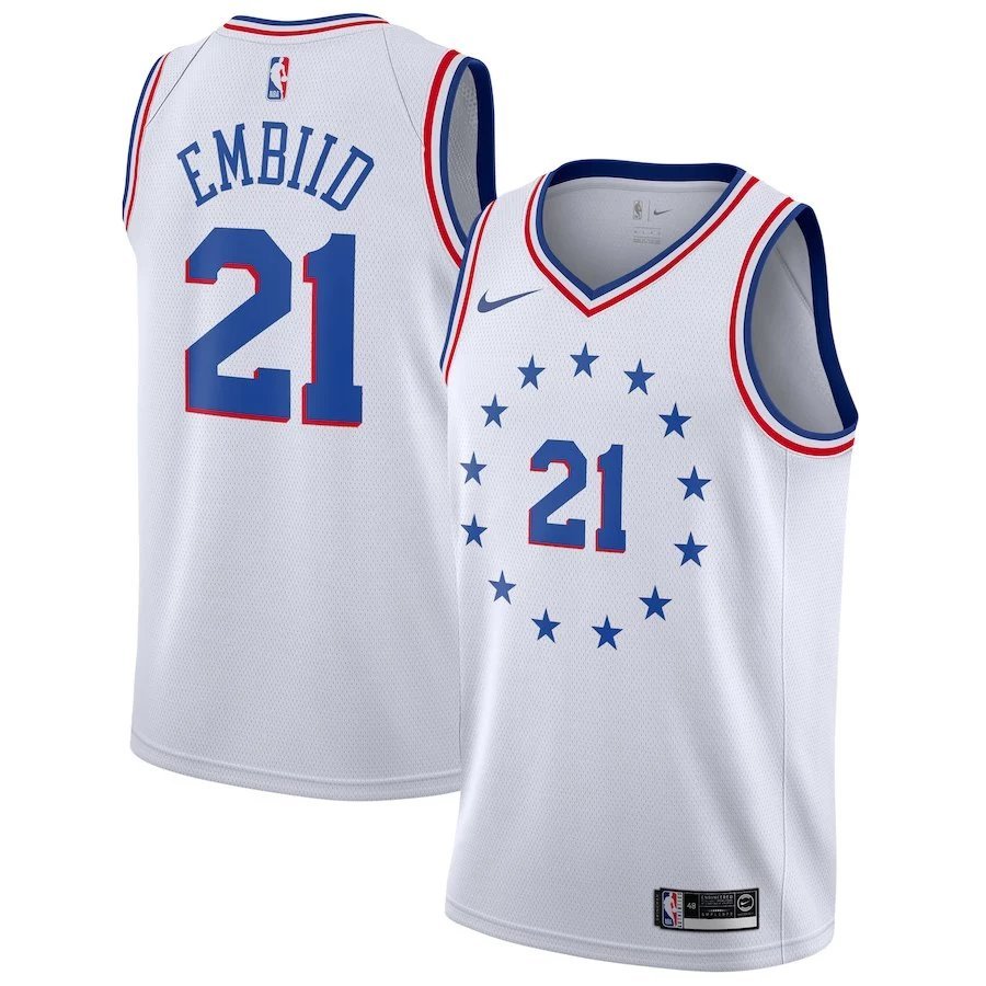 Áo đấu Philadelphia 76ers Embiid số 76, ép nhiệt phiên bản giới hạn