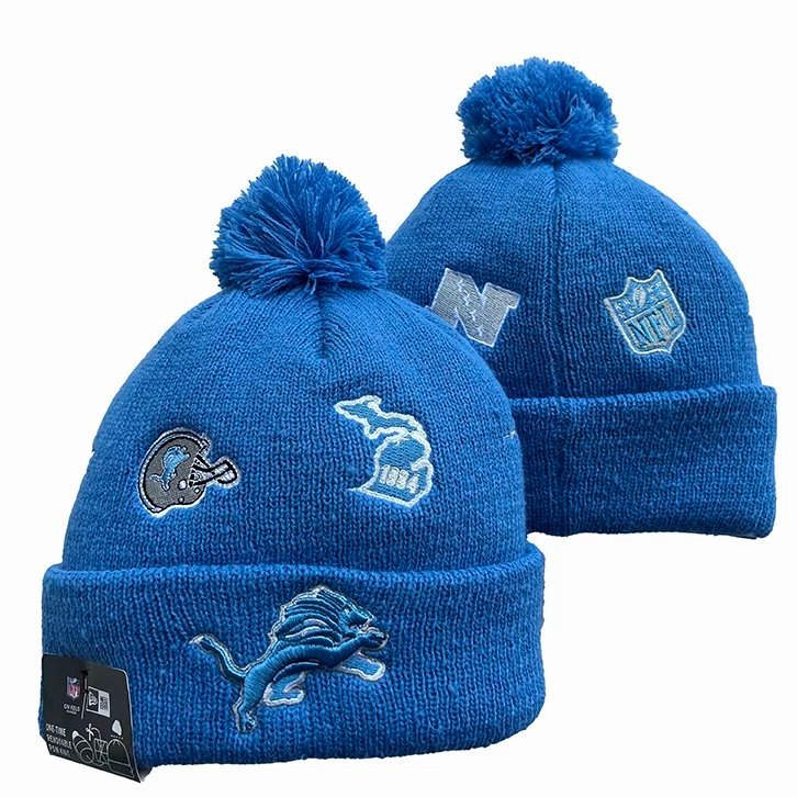 2023 Detroit Lions Beanie Detroit Lions Beanie Mũ Len Nam Nữ Thu Đông Mũ Ấm Áp Lớp Lót Lông Cừu Mũ D