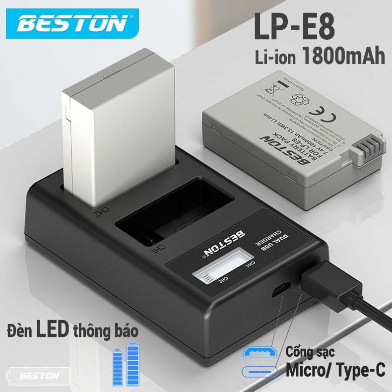 Bộ Sạc Pin Máy Ảnh Canon Beston LP-E8 1800mAh Cho Máy Ảnh Canon 550D 600D 650D 700D ( hàng chính hãn