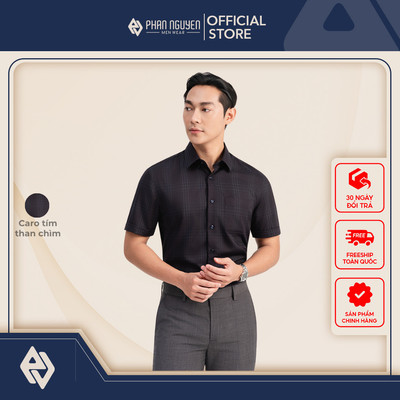 Áo sơ mi ngắn tay nam Phan Nguyễn, chất liệu bamboo mềm mại, thoáng mát, form slim fit SMC.557
