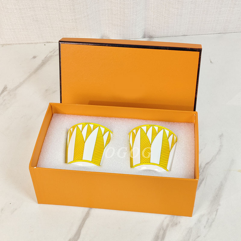 Gift box set of creative sun yellow bone china water cups, sunshine series small water cups, pair of