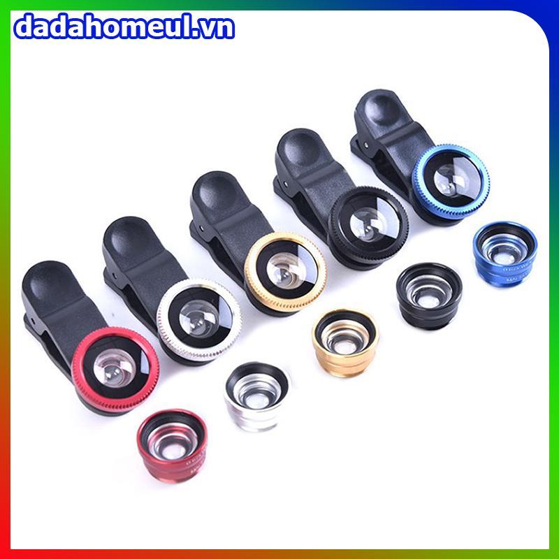 DADAH 3In1 Ống Kính Điện Thoại Camera Chung Cho Điện Thoại Thông Minh Góc Rộng Ống Kính Mắt Cá Và Kẹ