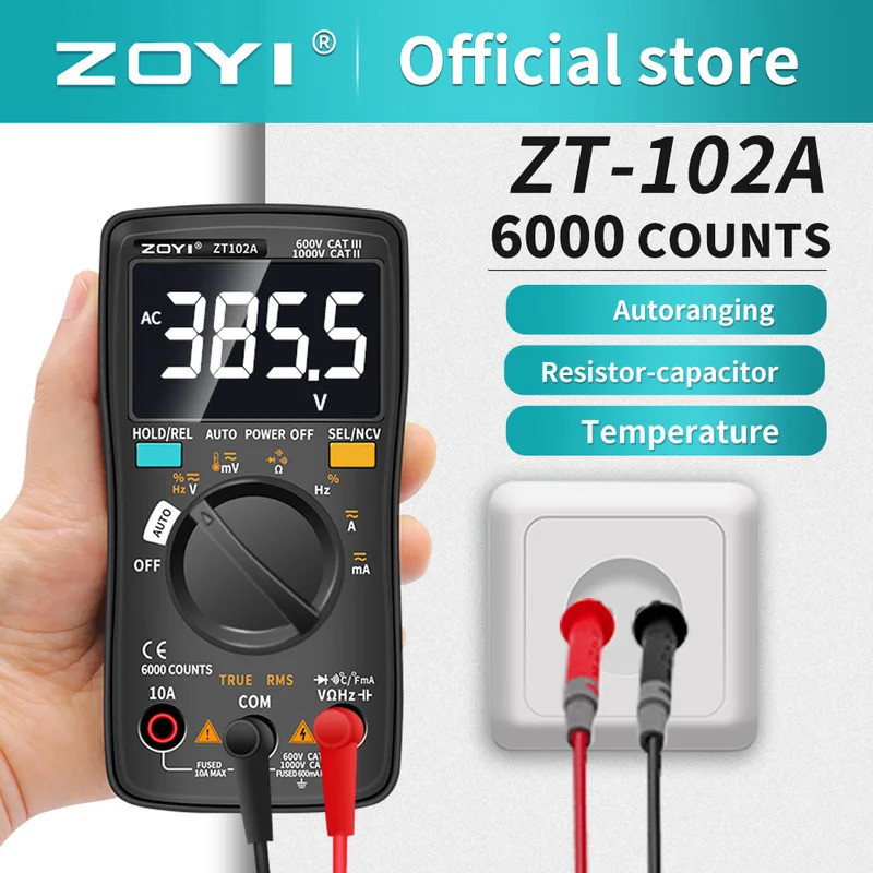 Đồng hồ vạn năng kỹ thuật số ZOYI ZT102 / 102A 6000 Đếm Đồng hồ đo điện Transistor Tester Auto Rang 
